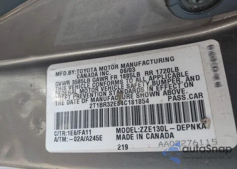 2004 Toyota Corolla Le z USA, uszkodzony, nr VIN 2T1BR32E84C181854